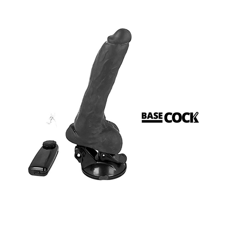 BASECOCK - VIBRADOR REALISTICO CONTROL REMOTO NEGRO CON TESTICULOS 20 CM