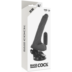 BASECOCK - VIBRADOR REALISTICO CONTROL REMOTO NEGRO CON TESTICULOS 20 CM